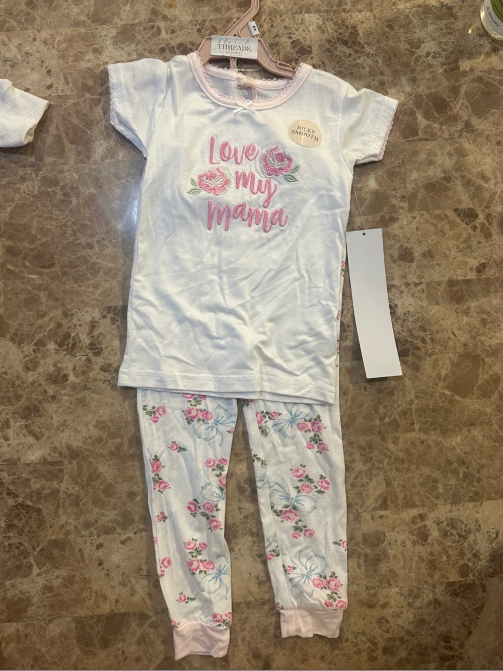 White & Pink 'Love My Mama' Floral Pajama Set for Kids